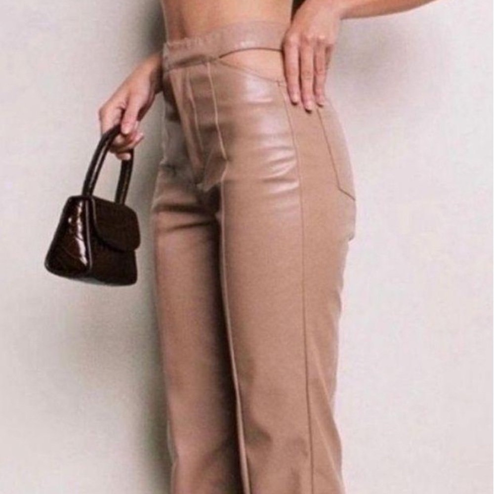 Tiger Mist Tan Flare Cut-out Leather Pants
